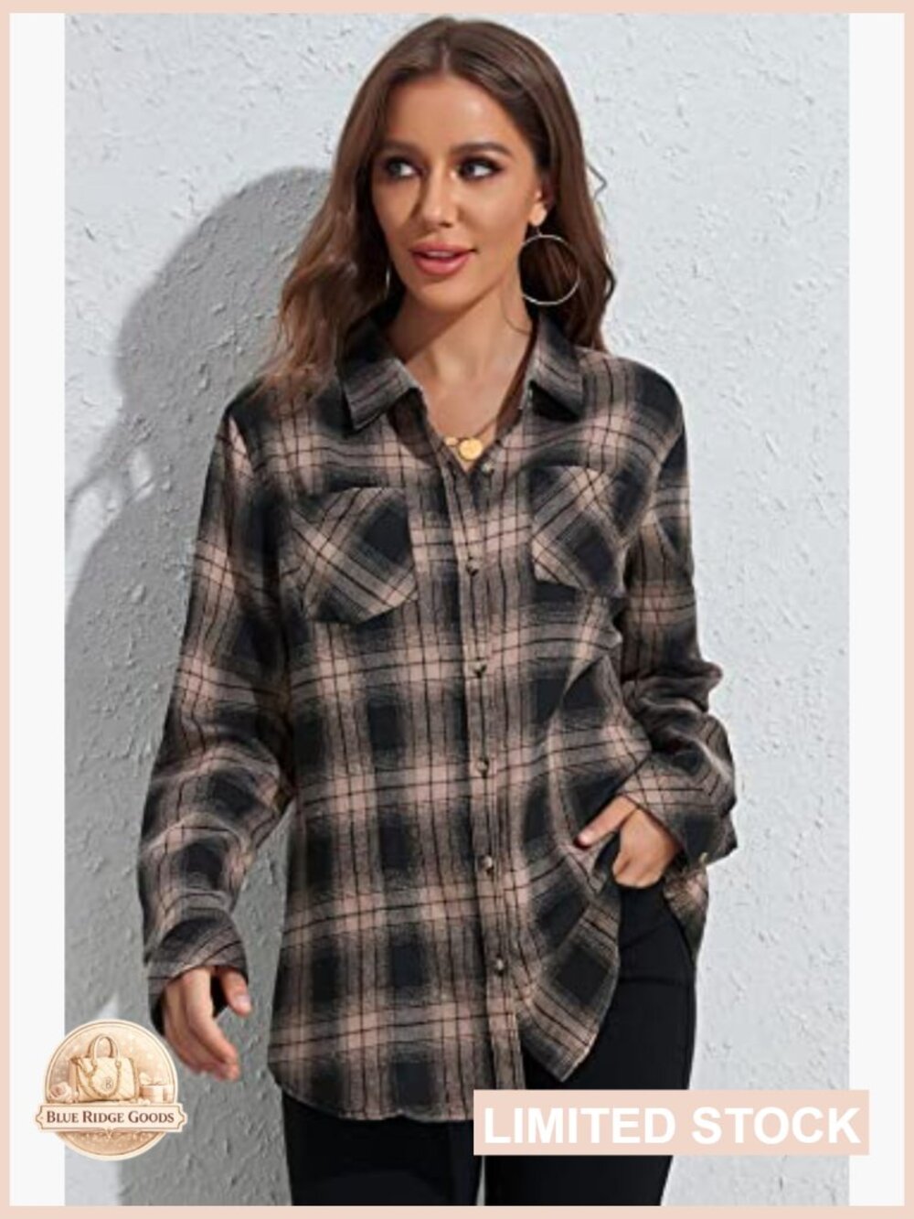 Plaid Flannel Button Down Shirt Loose Fit Long Sleeve Casual Blouse Tops - Picture 5 of 7